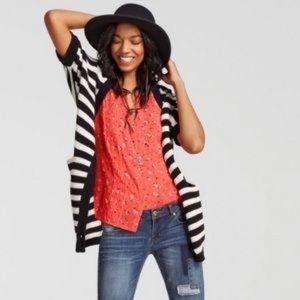 Cabi Whistle Striped Cardigan Sweater S Button Black White Oversized Pockets
